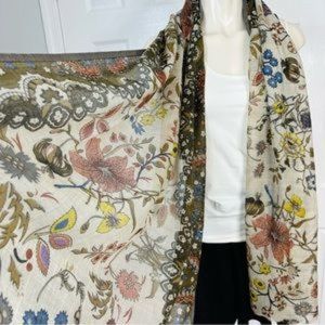 ARHAUS JEWELS wool and silk SCARF BOHO CHIC floral Paisley Bohemian artsy woodsy